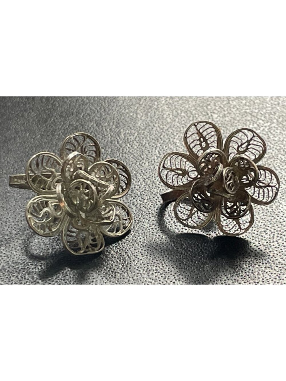 Vintage 925 Sterling Silver Filigree Flower Screw Back Earrings